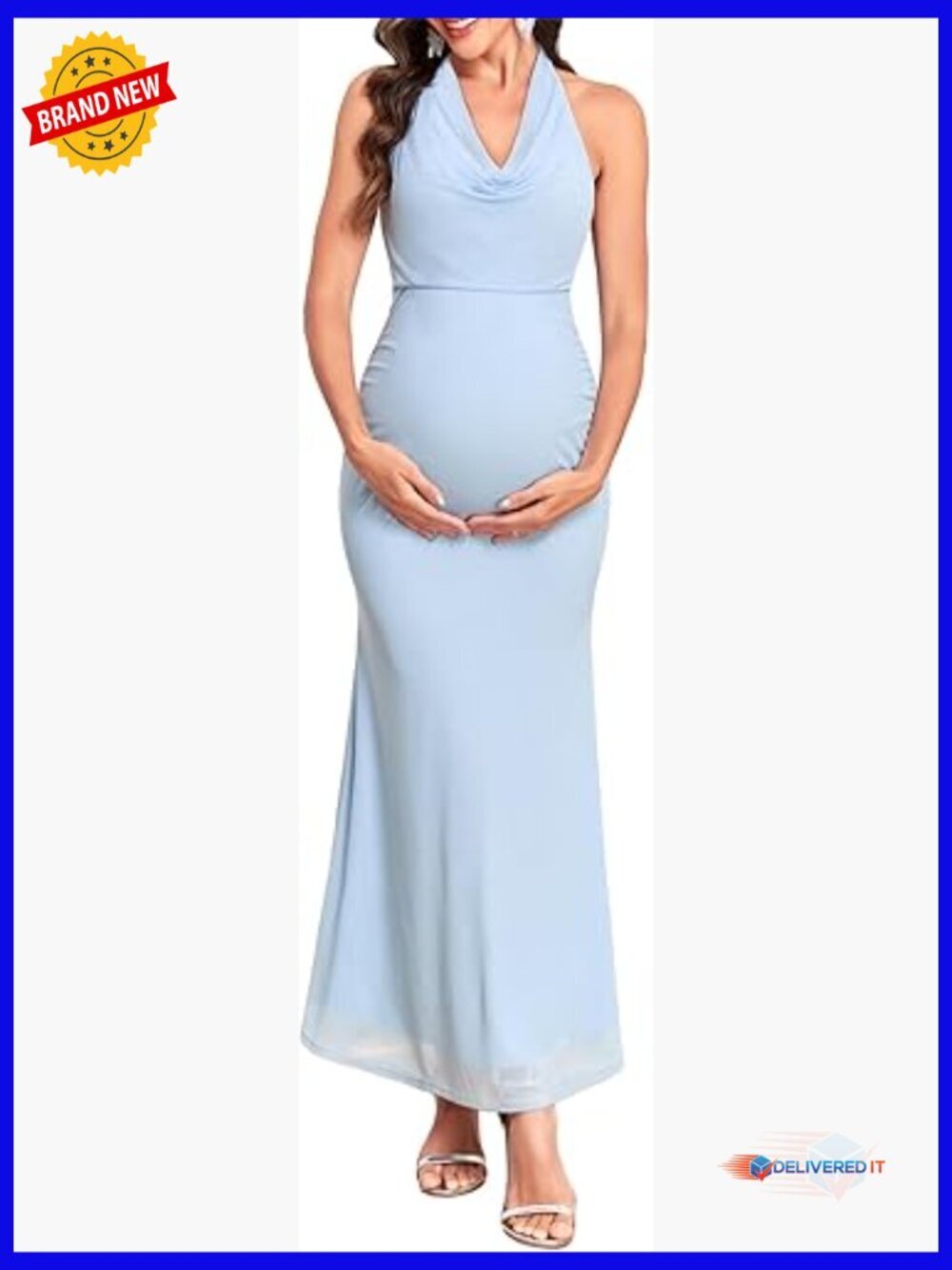 Maternity Halter Neck Mermaid Dress Backless Bodycon Baby Shower Photoshoot
